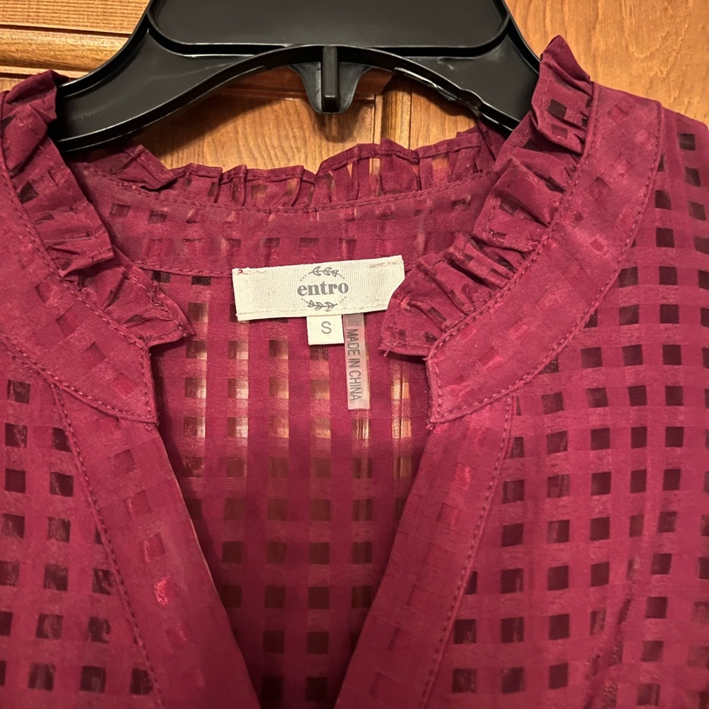 Entro Maroon Checkered Ruffle Blouse
